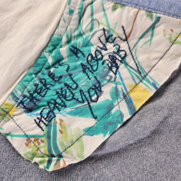 Desigual Regular XL Blue White Colorblock Floral Long Sleeve Button Up Shirt Reg - Picture 7 of 16